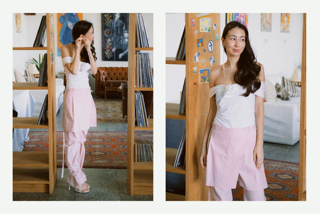 Топ Bernadette, Брюки Low Classic, Cерьги ShuShu Tong, Босоножки