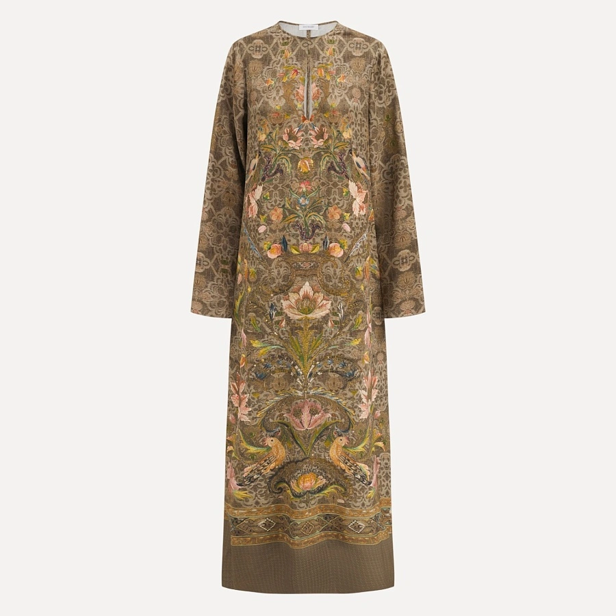 One-shoulder silk printed dress