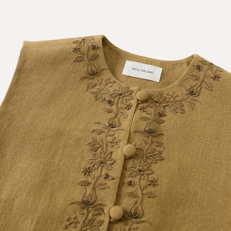 Apricot Linen Embroidered Vest