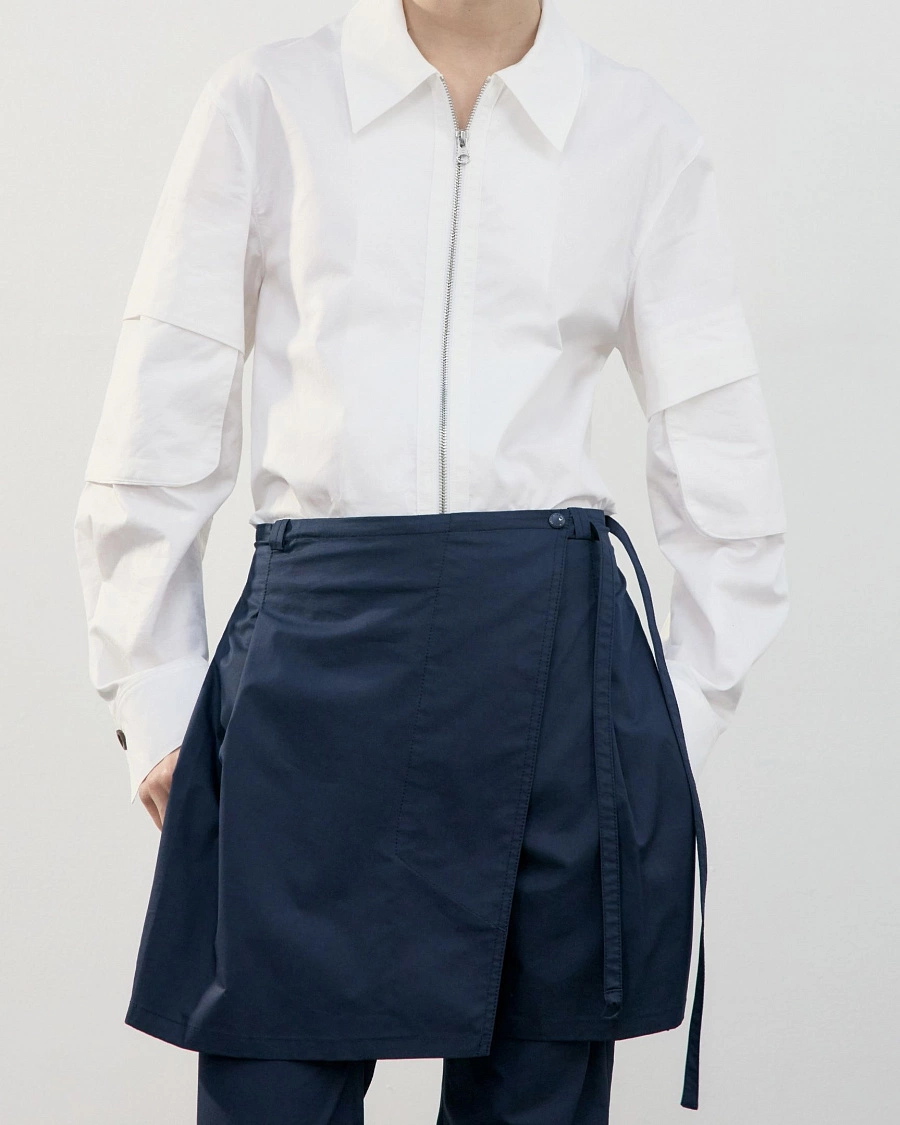 NEW LAYERED WRAP SKIRT PANTS NAVY