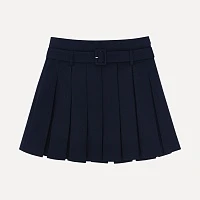 Belt-embellished pleated skirt (navy)