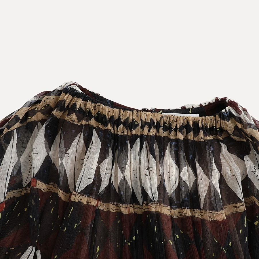 100% Silk Geometric Drawstring Top