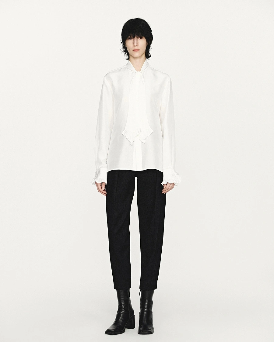 White lace tie silk shirt