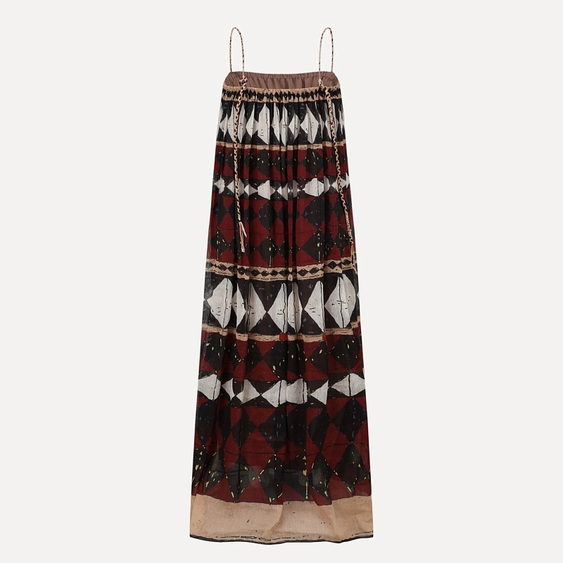 Silk and Linen Geometric Halter Dress