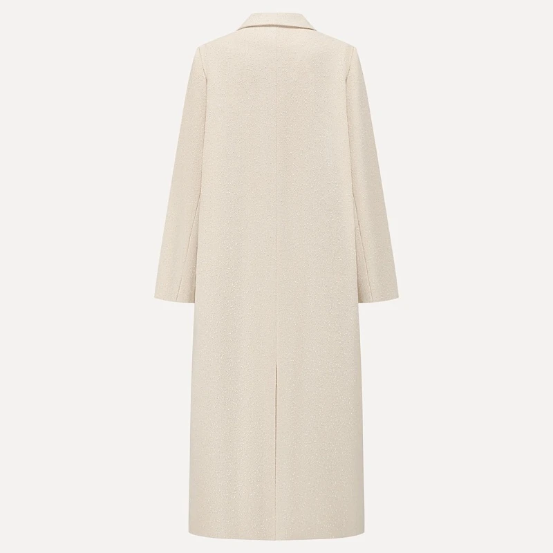 Ivory textured wool borg collar coat