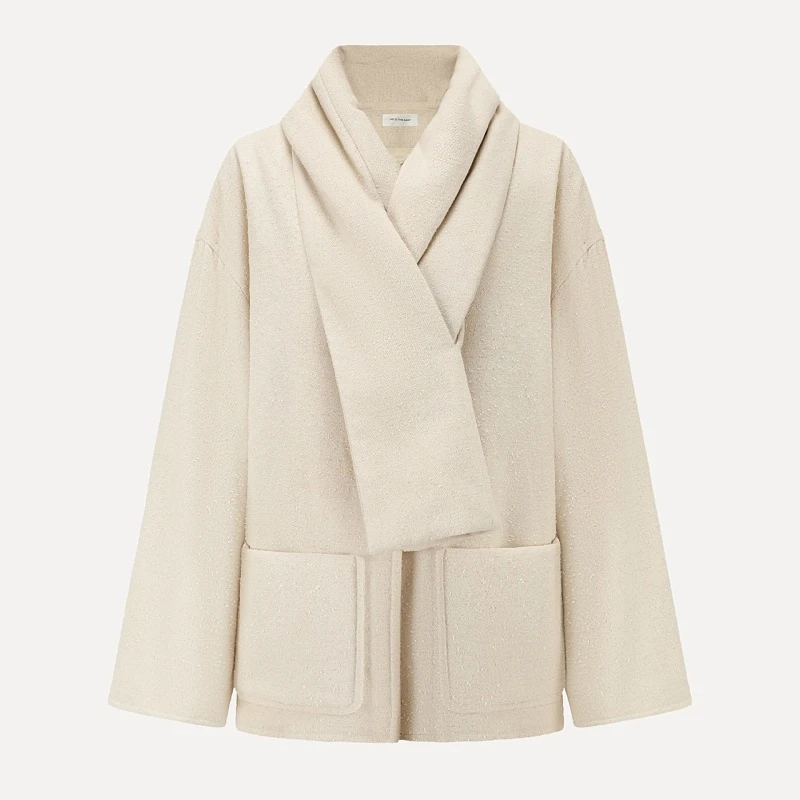 Ivory textured wool scarf cotton jacket
