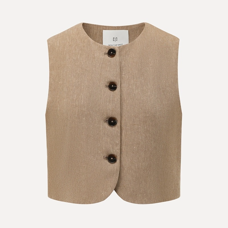 Linen Interwoven Round Neck Vest