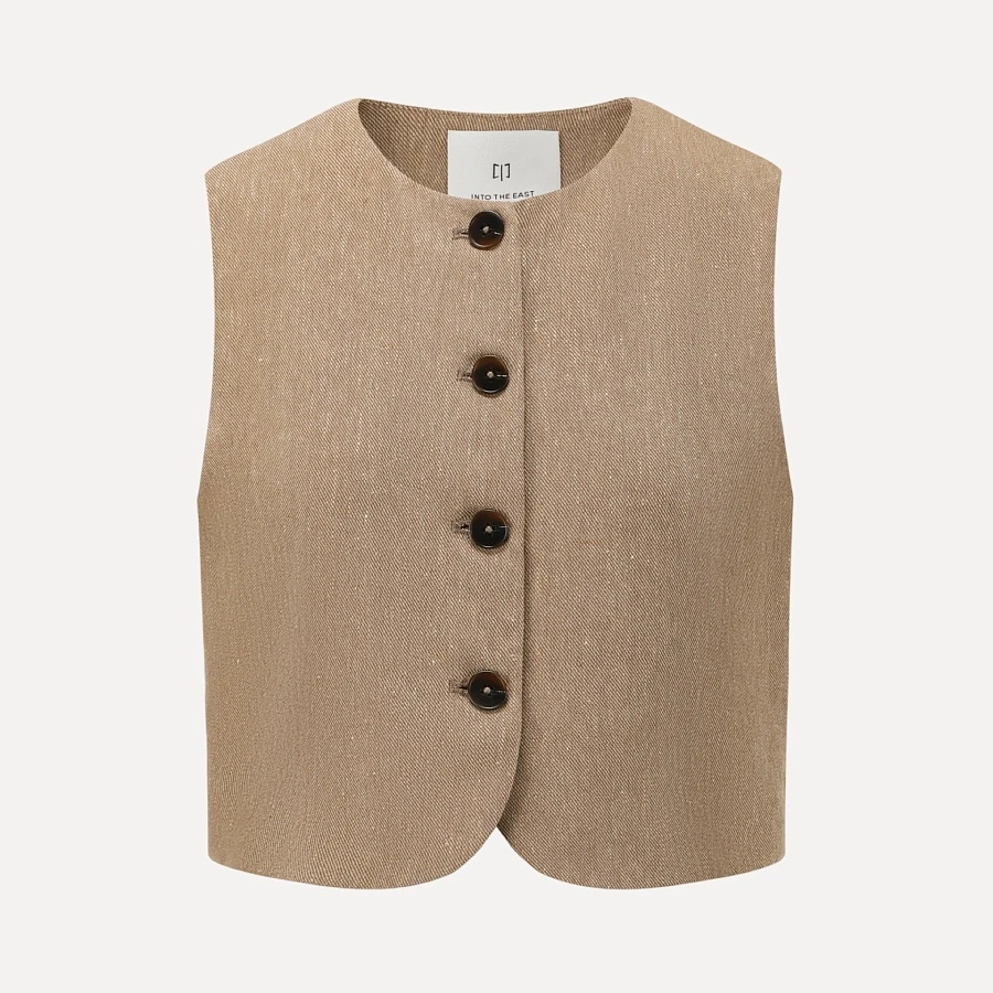 Linen Interwoven Round Neck Vest