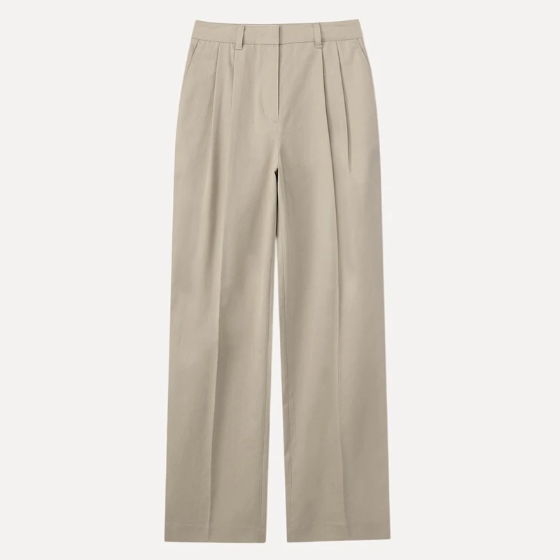 DOUBLE PLEATED CHINO SLACKS BEIGE