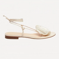 WRAP AROUND FLAT FLOWER SANDALS SATIN CREAM