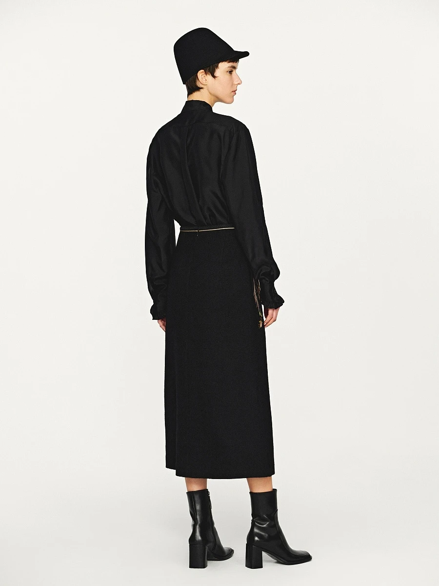 Black lace tie silk shirt