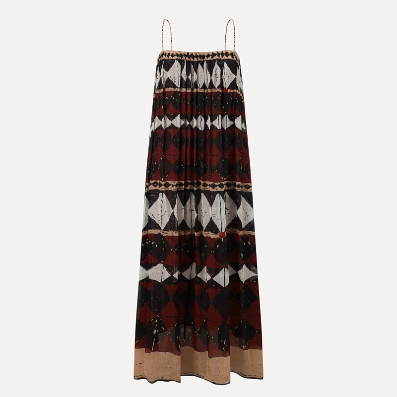 Silk and Linen Geometric Halter Dress