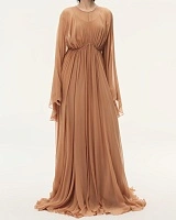 Coral Pink Gathered Long Sleeve Dress