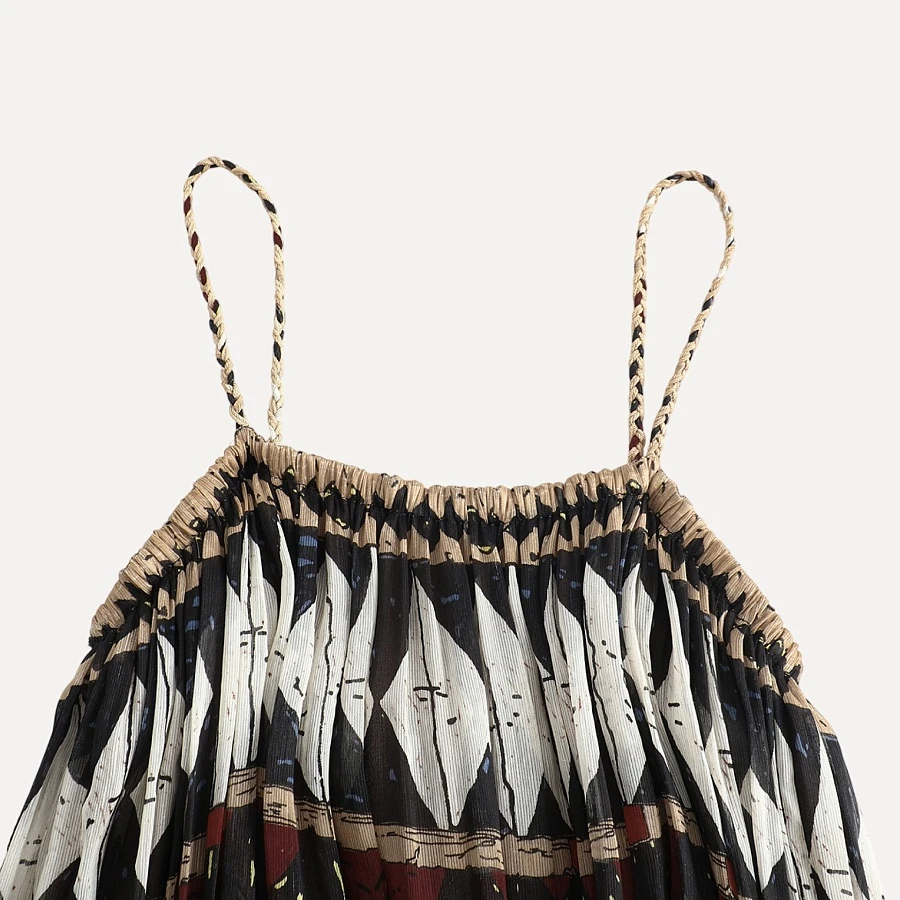 Silk and Linen Geometric Halter Dress