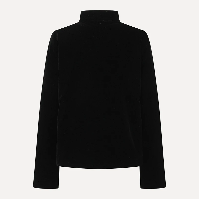 Black velvet embroidered flower button stand collar cotton jacket