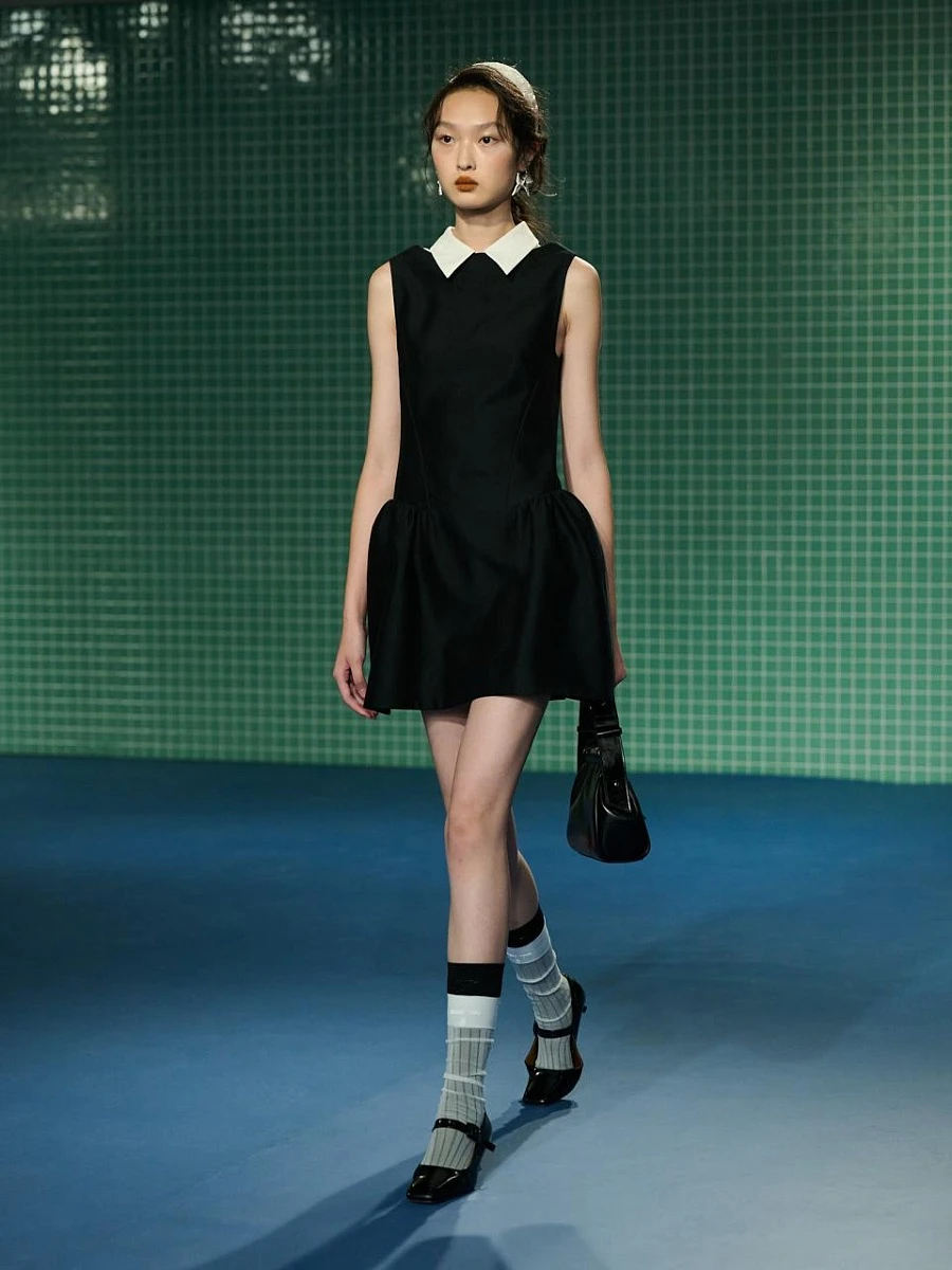 Shirtneck patchwork sleeveless dress