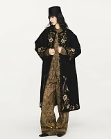 Floral pattern embroidered long coat