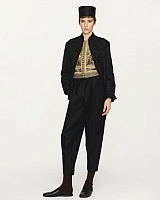 Black silk and wool 3D skinny pants