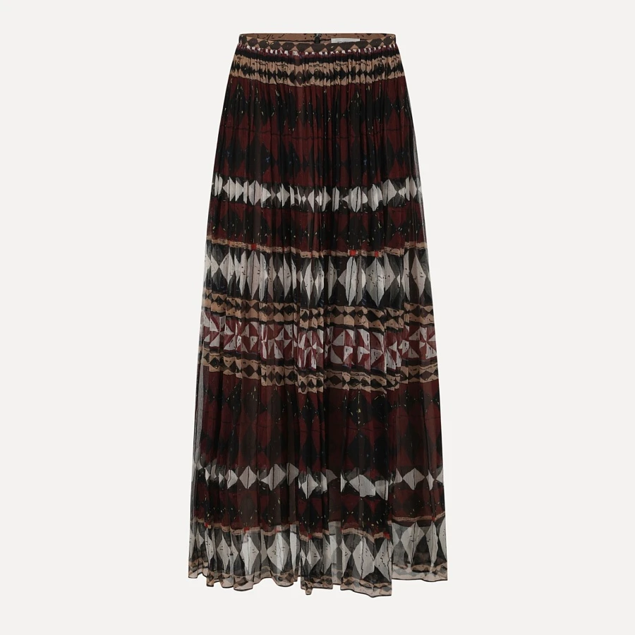 100% Silk Geometric Veil Half Skirt