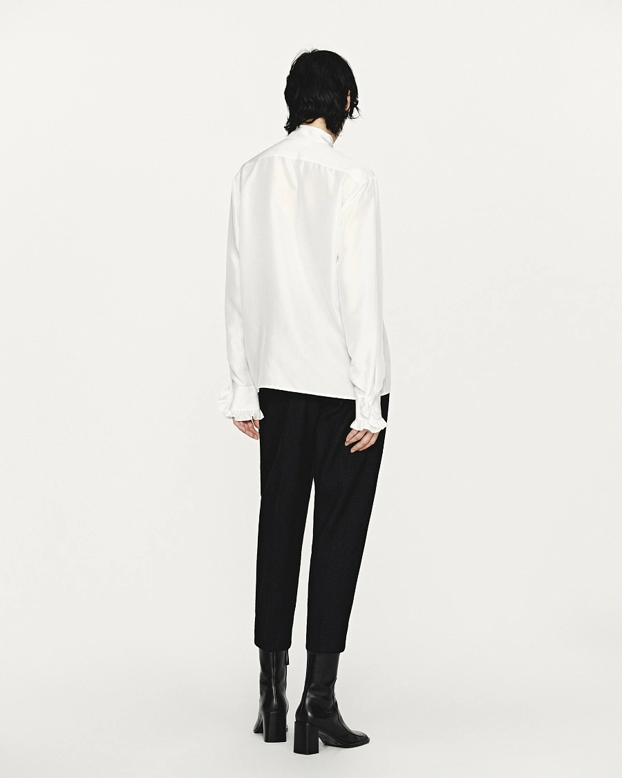 White lace tie silk shirt