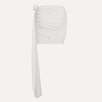 White Twisted Jersey Mini Skirt with Rose Ribbon