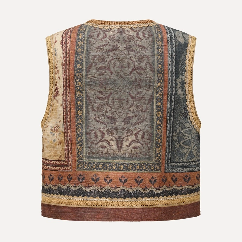 Tasar Silk Buckle Buttoned Printed Waistcoat