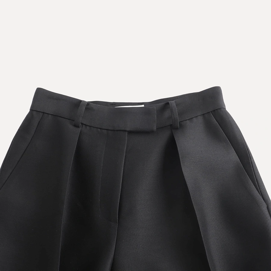 Black silk and wool 3D skinny pants