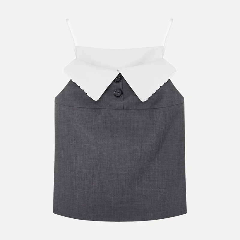 Fan-Shaped Turn-down Collar Camisole Top grey