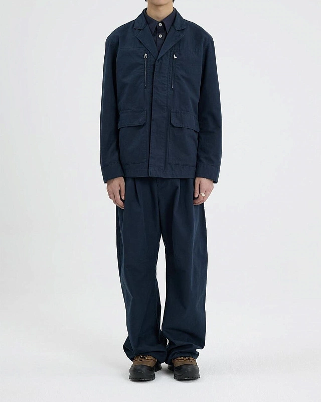 CURVED TWO TUCK COTTON PANTS NAVY