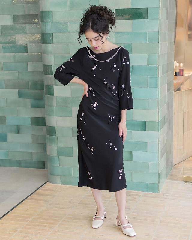 MIDI DRESS PEARL EMBROIDERED