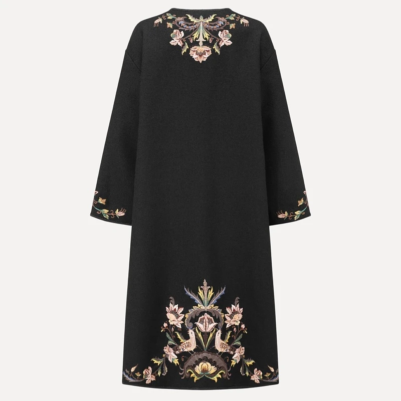 Floral pattern embroidered long coat