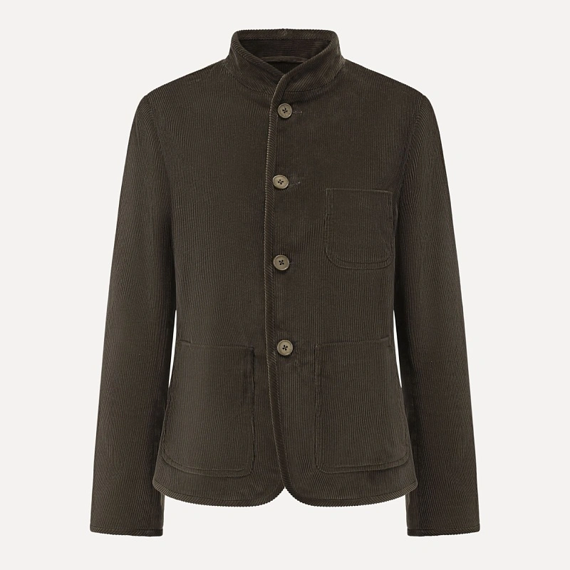 Dark green stand collar corduroy jacket