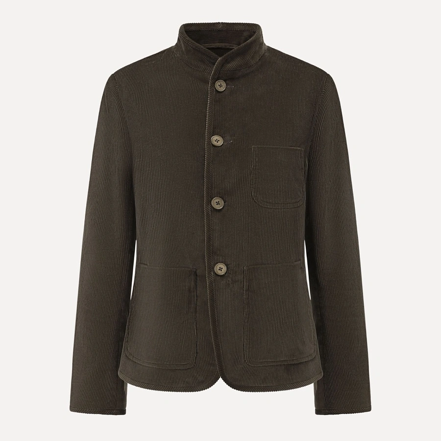 Dark green stand collar corduroy jacket