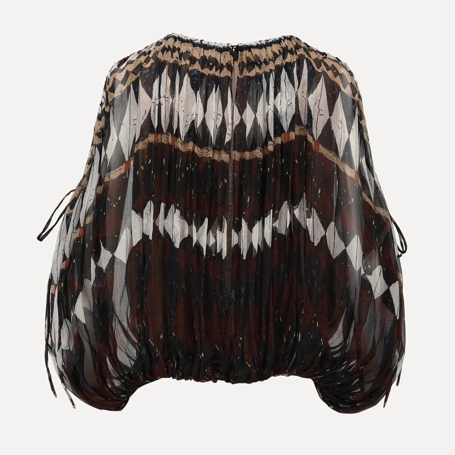 100% Silk Geometric Drawstring Top