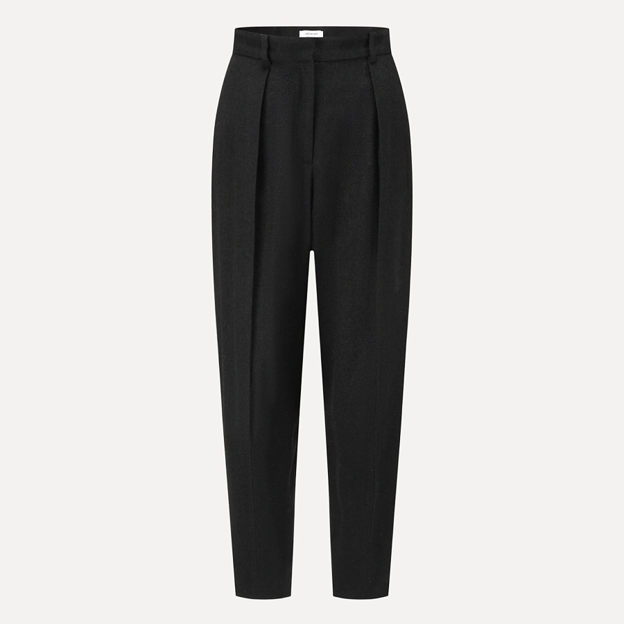 Black textured wool 3D skinny pants