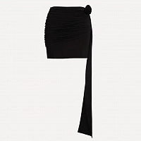 Black Twisted Jersey Mini Skirt with Rose Ribbon