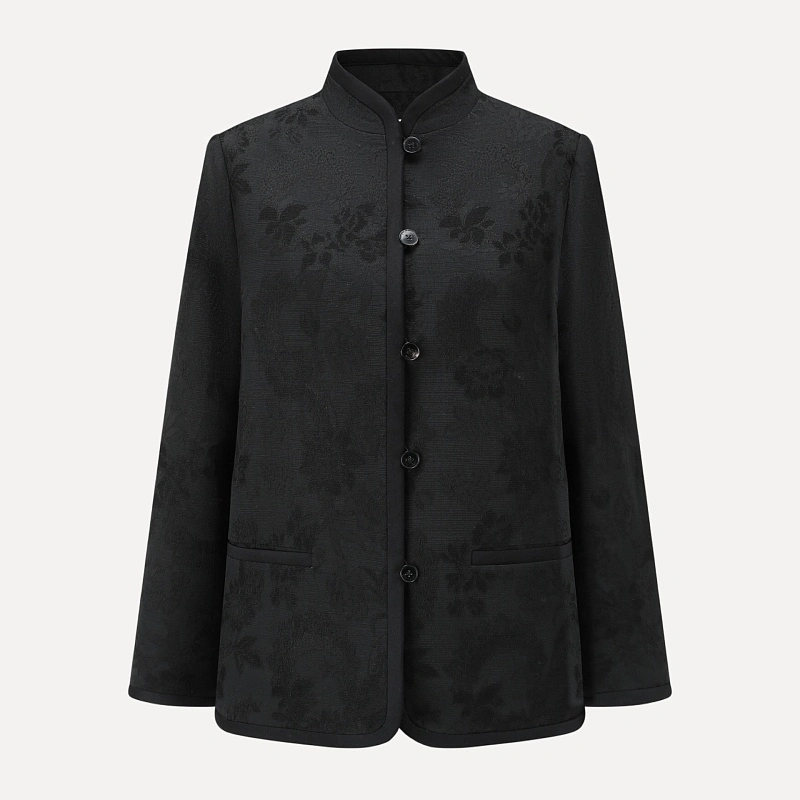 Dark pattern jacquard stand collar coat