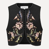 Floral pattern embroidered button vest