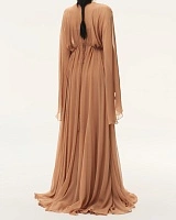 Coral Pink Gathered Long Sleeve Dress