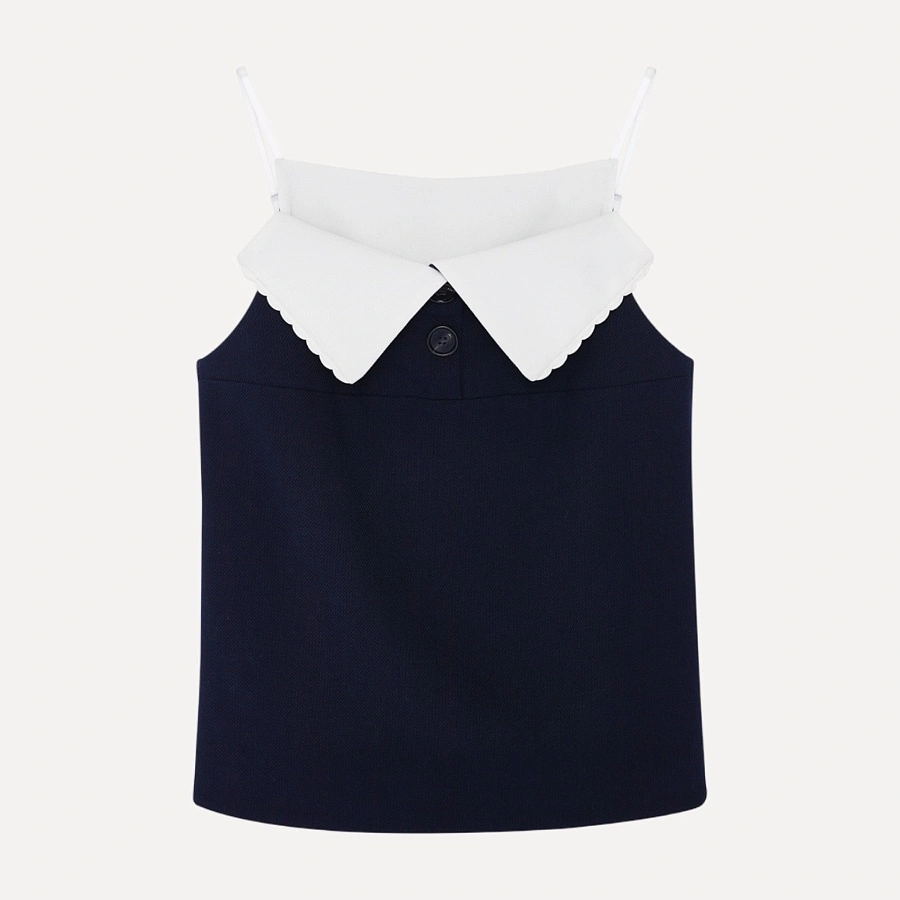 Fan-Shaped Turn-down Collar Camisole Top navy