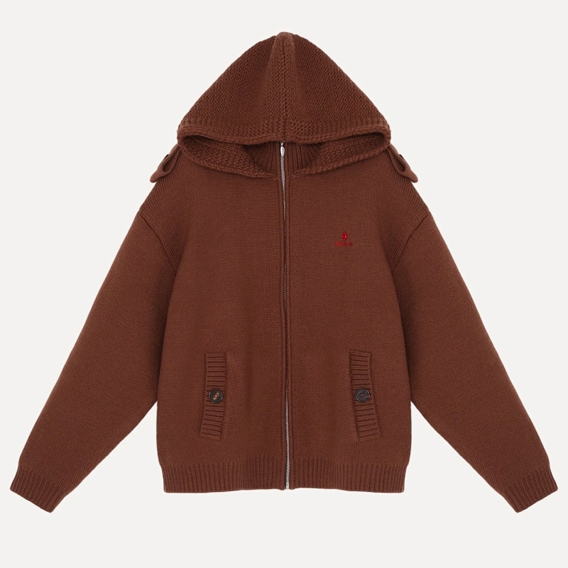 Double Collar Zip-Up Knit Jacket