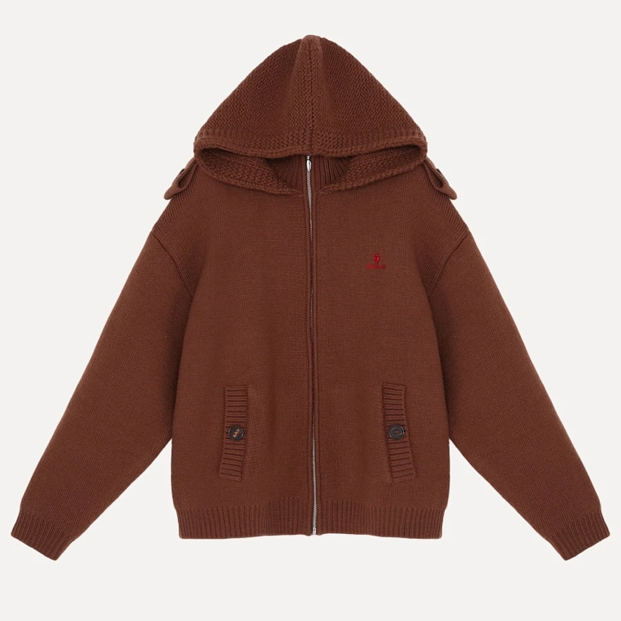 Double Collar Zip-Up Knit Jacket