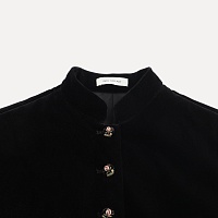 Black velvet embroidered flower button stand collar cotton jacket
