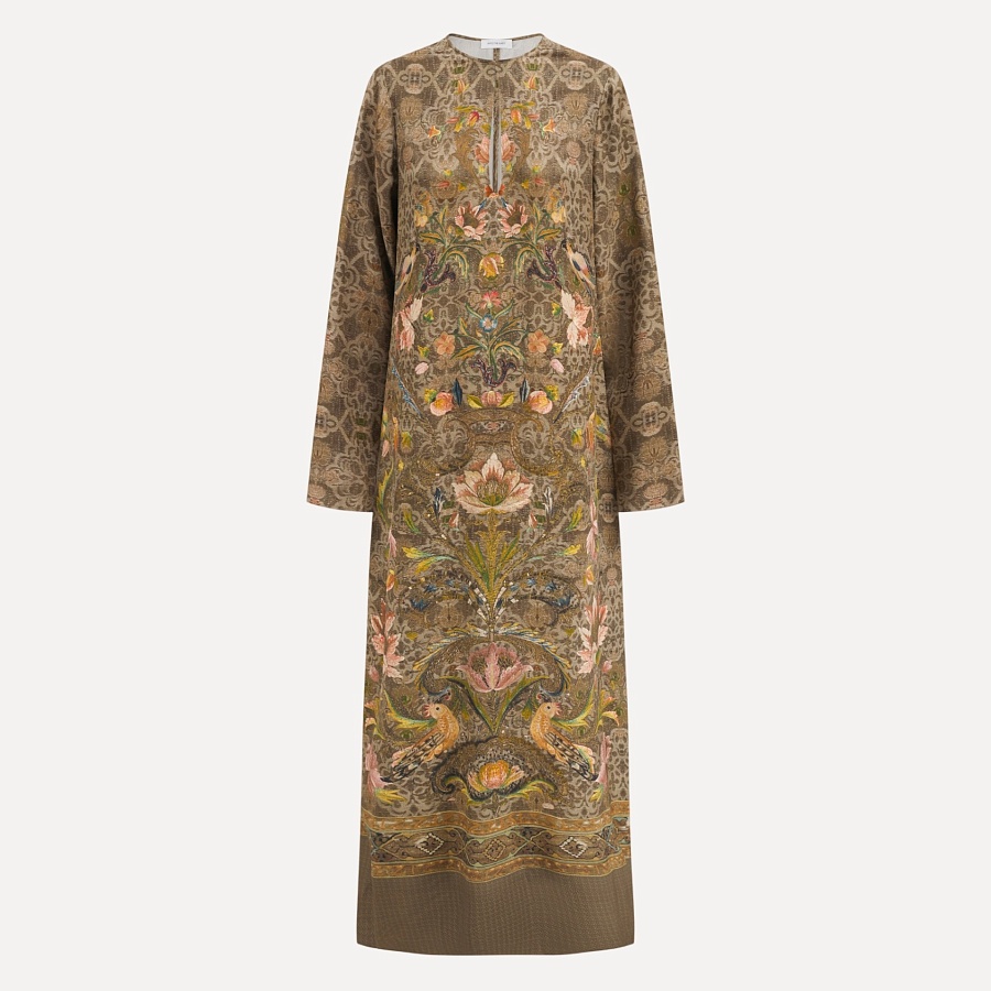 One-shoulder silk printed dress