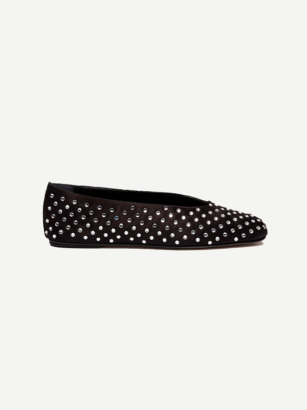 BALLET FLATS SATIN BLACK CRYSTALS