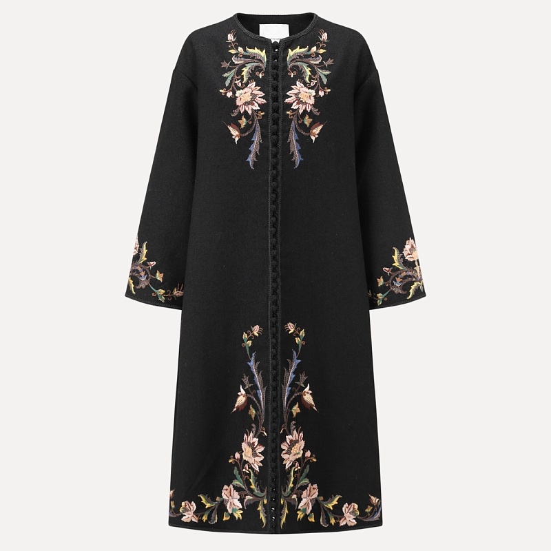Floral pattern embroidered long coat