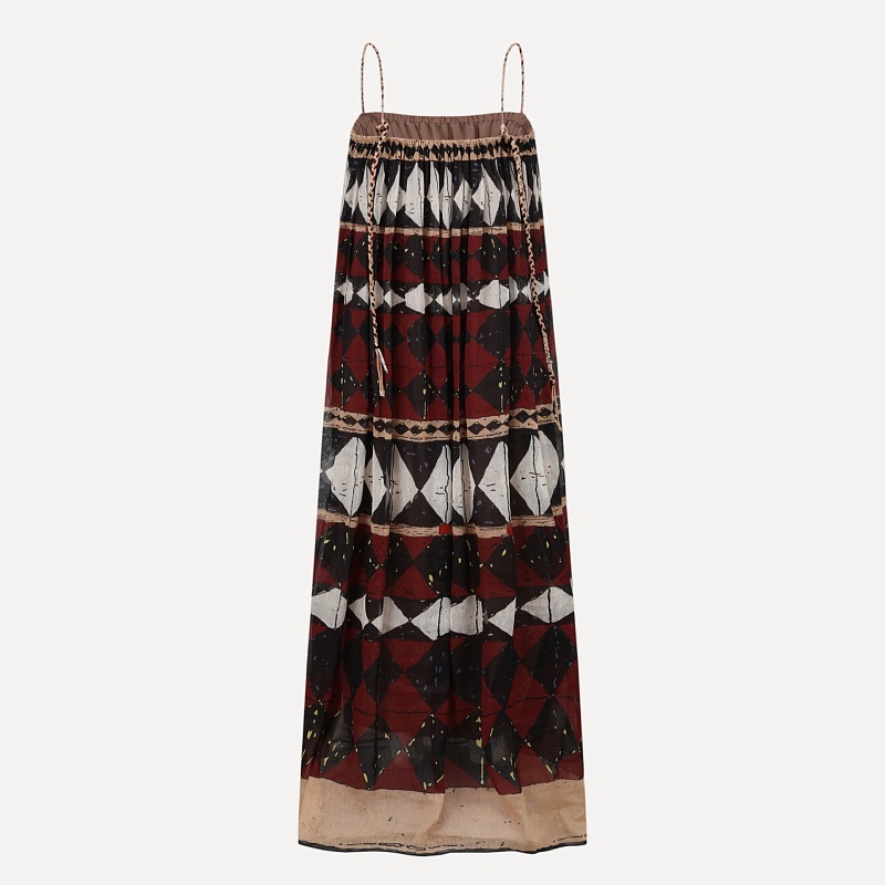 Silk and Linen Geometric Halter Dress