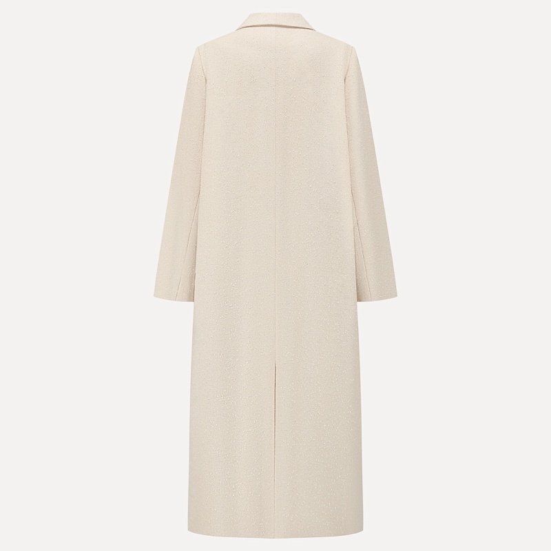 Ivory textured wool borg collar coat