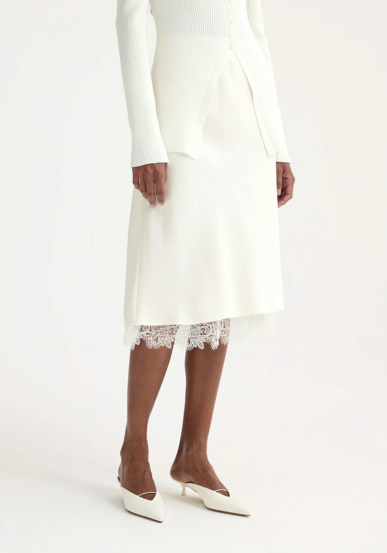 Lace-trimmed silk skirt