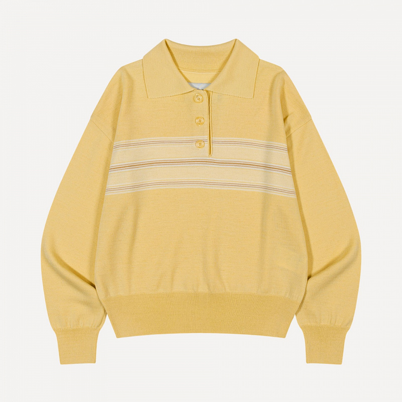 MULTI STRIPE PIQUE KNIT TOP YELLOW